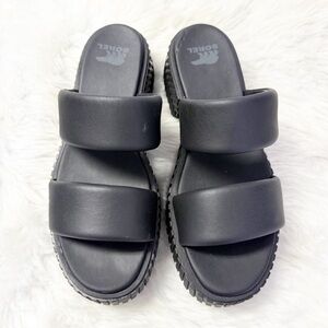 Sorel Ona Streetworks Slide Platform Sandals Size 9 NWOB Black Leather